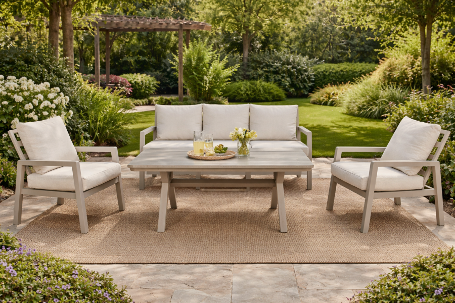 SenS-Line Colin loungeset 4-delig aluminium met beige kussens