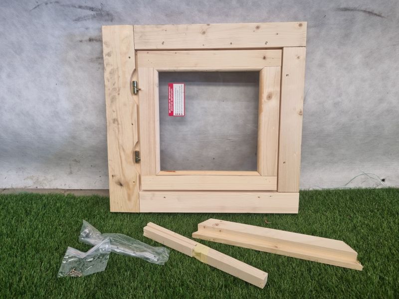 Draaikiepraam van blank hout – nieuw, inclusief hang- en sluitwerk (58 x 61 cm) - SALE25107