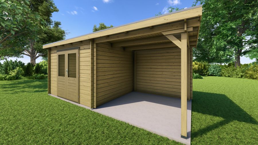 Classicline Blokhut Friesland vuren groen geïmpregneerd 400x300 cm + overkapping 300 cm Classicline Blokhut Friesland vuren groen geïmpregneerd 400x300 cm + overkapping 300 cm
