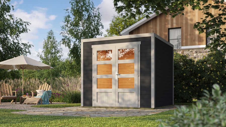 Outdoor Life Quby blokhut 250x250 cm 28 mm vuren donkergrijs-lichtgrijs exterieur gecoat