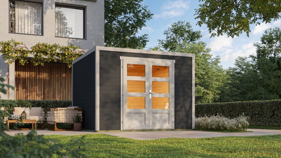 Outdoor Life Quby blokhut 300x300 cm 28 mm vuren donkergrijs-lichtgrijs exterieur gecoat