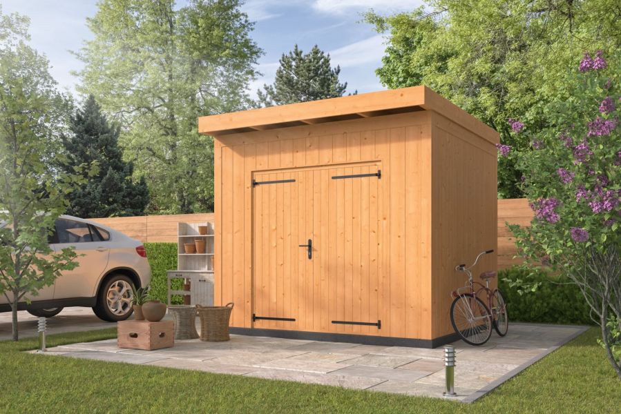 Berging Almelo 300x300 cm incl. dubbele deur, verticale wanden onbehandeld - Bouwpakket Berging Almelo 300x300 cm incl. dubbele deur, verticale wanden onbehandeld - Bouwpakket