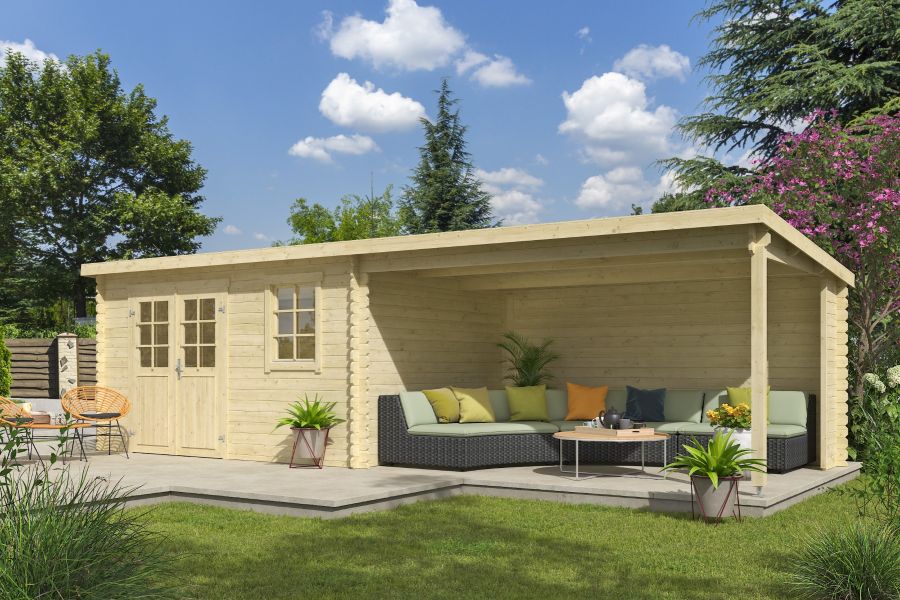 Outdoor Life Aida Blokhut 400x295 cm + overkapping 390 cm vuren blank