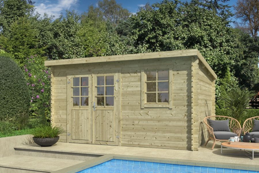 Outdoor Life Amira Blokhut 400x295 cm 28 mm vuren groen geïmpregneerd