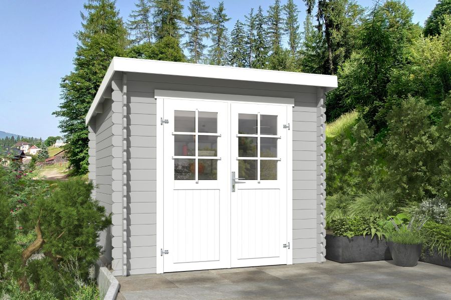 Outdoor Life Indi Blokhut 250x250 cm 28 mm vuren Platinum Grey-Wit gecoat