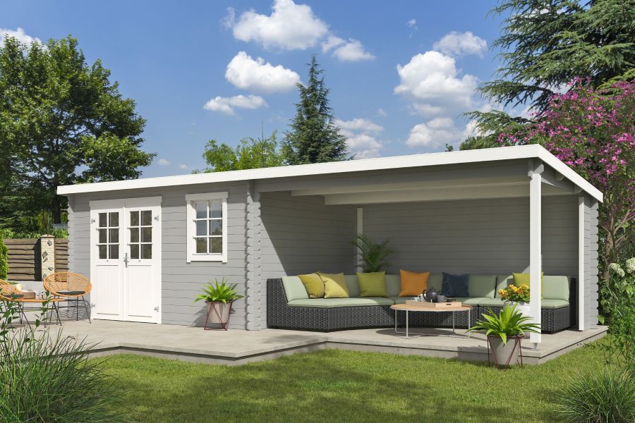 Outdoor Life Aida Blokhut 780x295 cm 28 mm vuren Platinum Grey-Wit gecoat