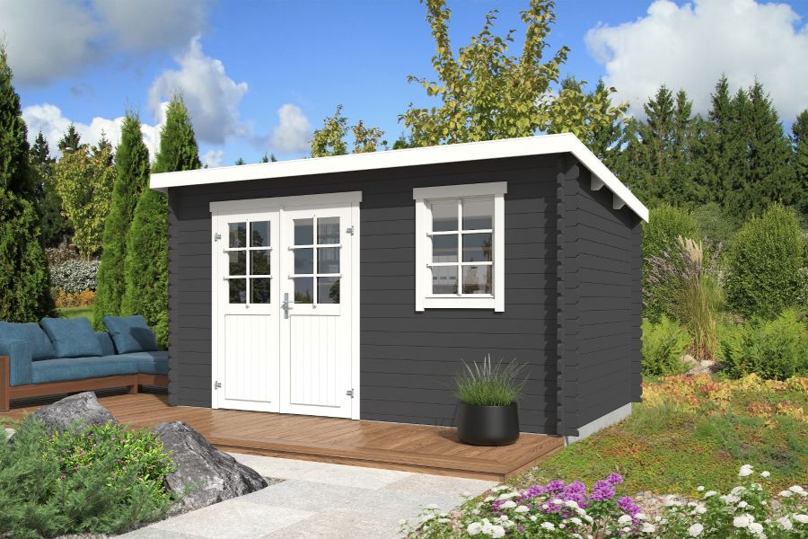 Outdoor Life Amira Blokhut 400x250 cm 28 mm vuren Carbon Grey-Wit gecoat