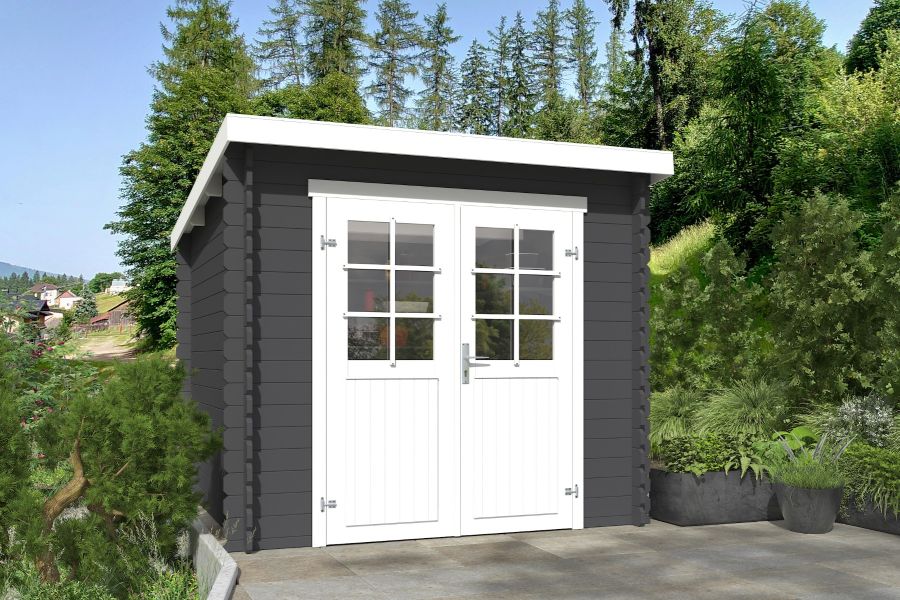 Outdoor Life Indi Blokhut 250x250 cm 28 mm vuren Carbon Grey-Wit gecoat