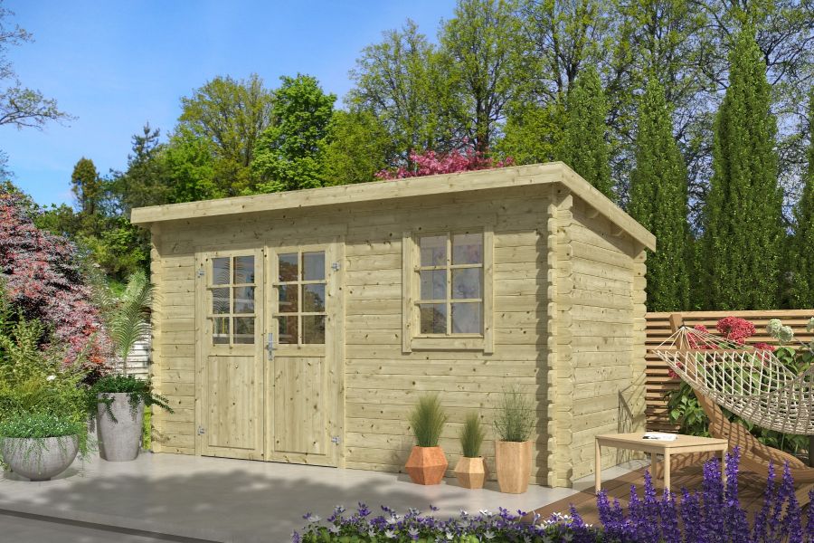 Outdoor Life Amira Blokhut 400x195 cm 28 mm vuren Groen geïmpregneerd