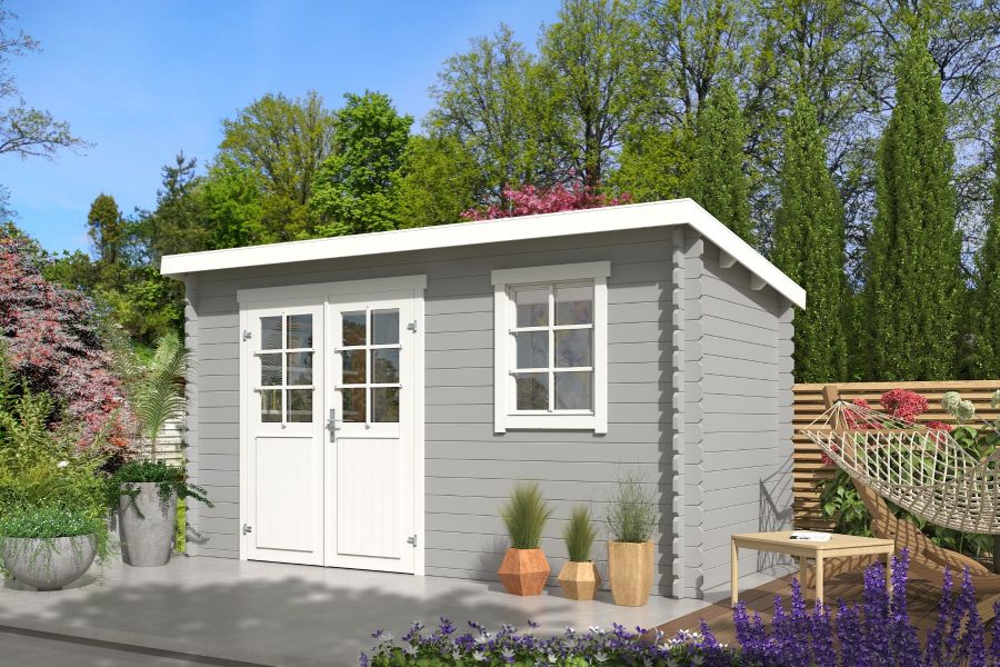 Outdoor Life Amira Blokhut 400x195 cm 28 mm vuren Platinum Grey-Wit gecoat