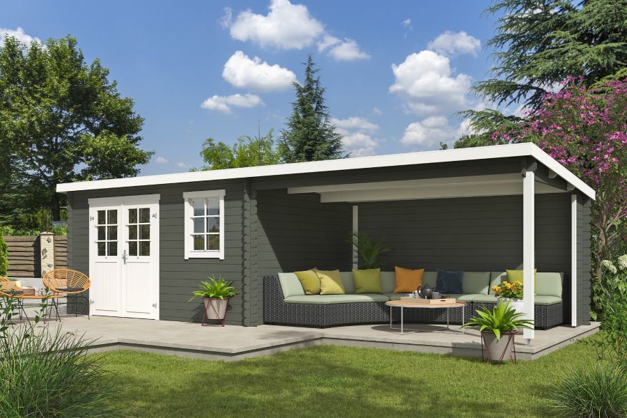 Outdoor Life Aida Blokhut 780x295 cm 28 mm vuren Green Grey-Wit gecoat Outdoor Life Aida Blokhut 780x295 cm 28 mm vuren Green Grey-Wit gecoat