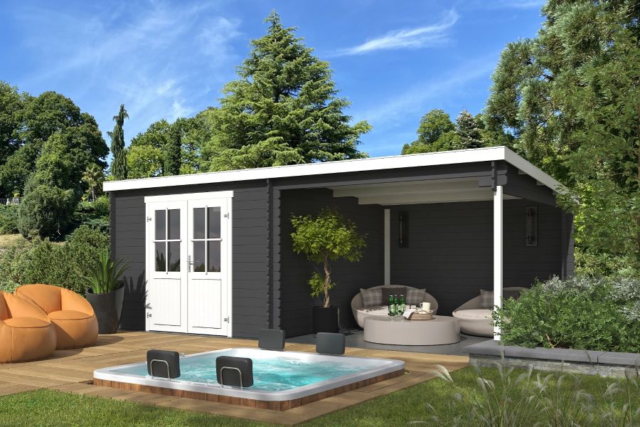 Outdoor Life Orlando Blokhut 601,2x312 cm 28 mm vuren Carbon Grey-Wit gecoat