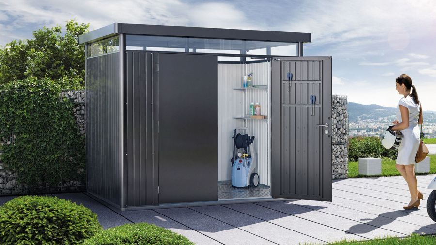 Biohort Highline H1 metalen tuinhuis 275x155x222 cm met dubbele deur