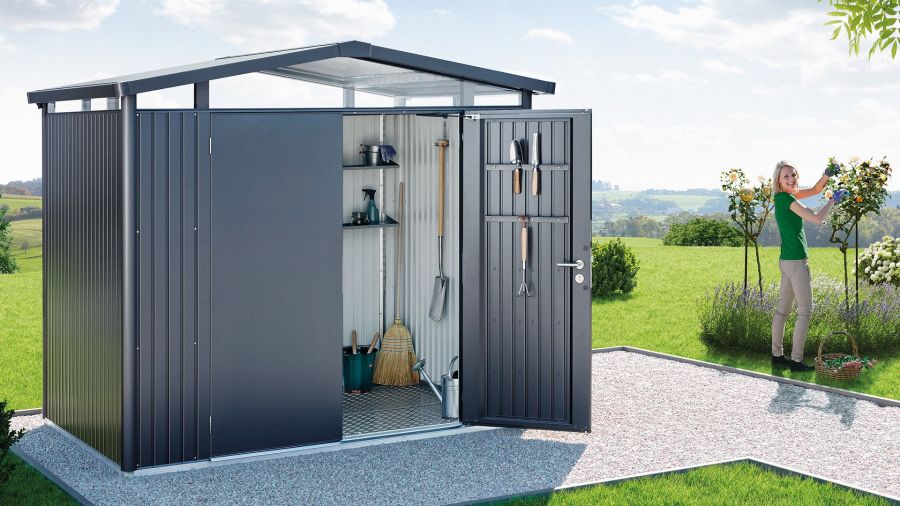 Biohort Panorama Gr. P2 metalen tuinhuis met dubbele deur 273x198 cm zilvergrijs metallic