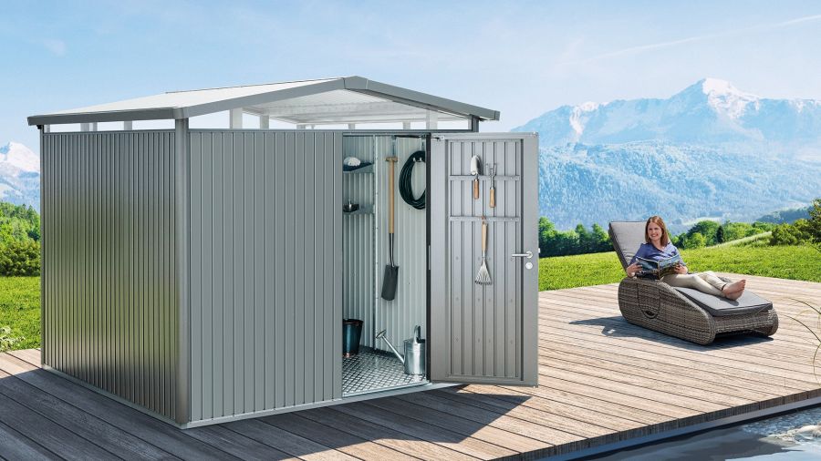 Biohort Panorama Gr. P3 metalen tuinhuis met standaard deur 237x238 cm donkergrijs metallic Biohort Panorama Gr. P3 metalen tuinhuis met standaard deur 237x238 cm donkergrijs metallic