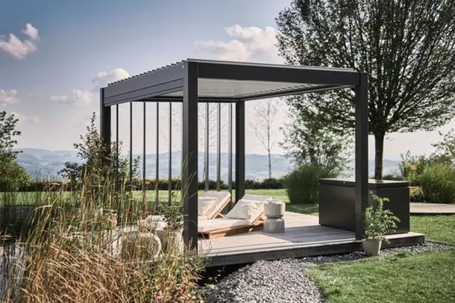 Biohort aluminium Pergola donkergrijs 450x300 cm donkergrijs lamellendak Biohort aluminium Pergola donkergrijs 450x300 cm donkergrijs lamellendak