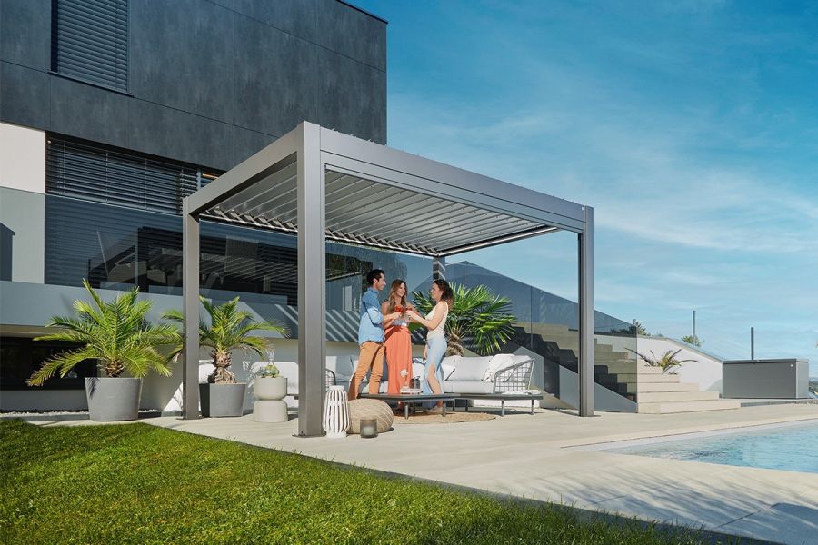 Biohort aluminium Pergola kwartsgrijs metallic 500x350 cm kwartsgrijs metallic lamellendak