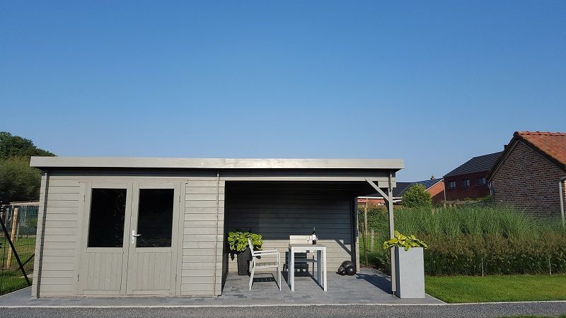 Blokhut Chappo 300x300 cm met luifel van 298 cm - Werchter Blokhut Chappo 300x300 cm met luifel van 298 cm - Werchter