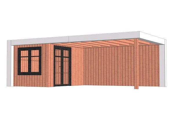 Buitenverblijf Verona 755x400 cm - Plat dak model links - Combinatie 1 Buitenverblijf Verona 755x400 cm - Plat dak model links - Combinatie 1
