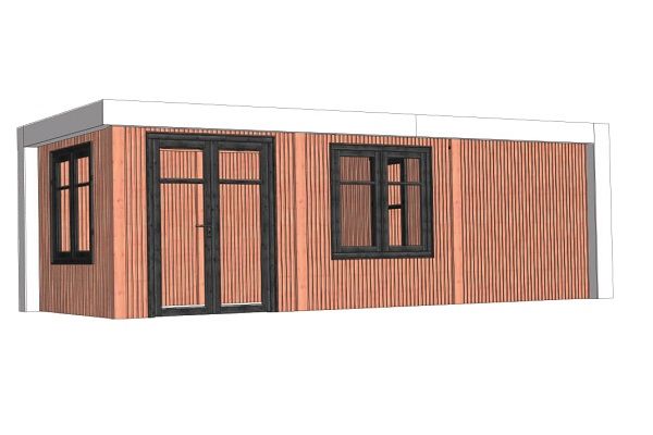 Buitenverblijf Verona 755x335 cm - Plat dak model rechts - Combinatie 1 Buitenverblijf Verona 755x335 cm - Plat dak model rechts - Combinatie 1