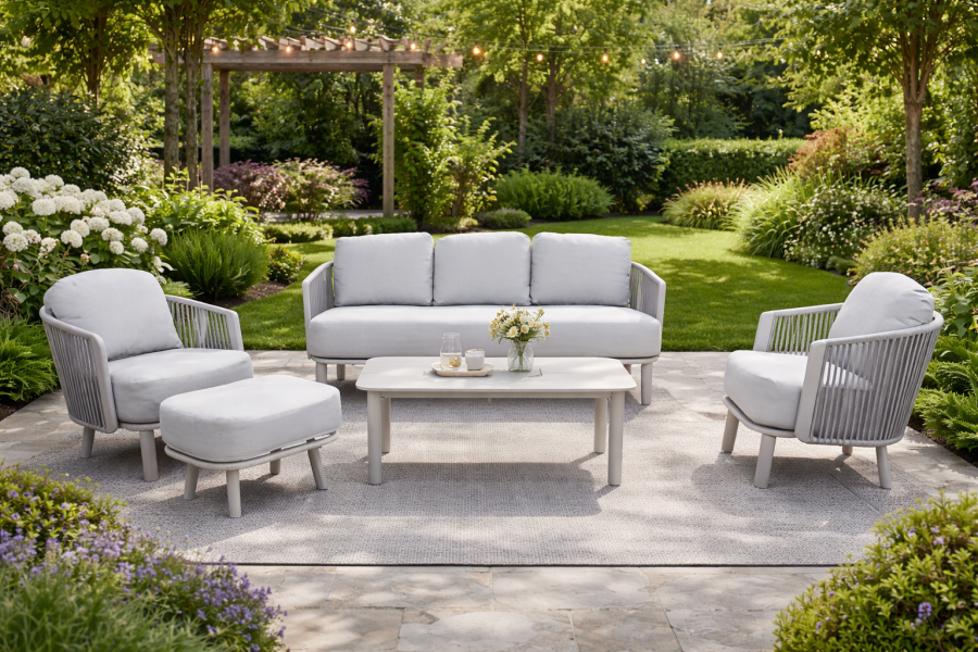 SenS-Line Siena loungeset 5-delig aluminium met grijze kussens SenS-Line Siena loungeset 5-delig aluminium met grijze kussens