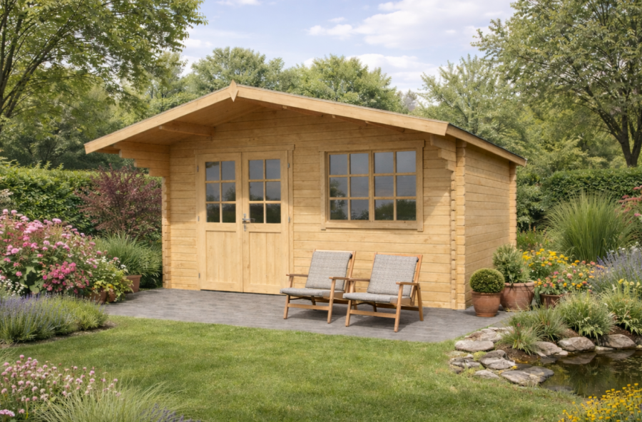 Blokhut Floor 505x505 cm + luifel 90 cm 40 mm vuren blank