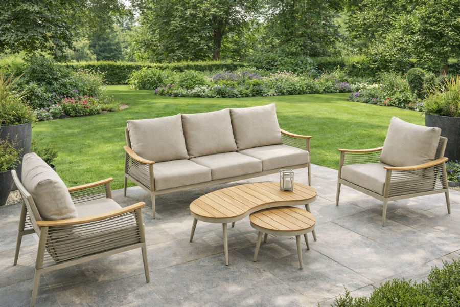 SenS-Line Sevilla loungeset 5-delig aluminium met beige kussens SenS-Line Sevilla loungeset 5-delig aluminium met beige kussens