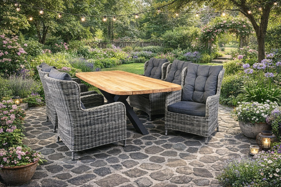 SenS-Line Puerto tuinset 6 wicker stoelen met teakhouten tafel - Showmodel Hoofddorp SenS-Line Puerto tuinset 6 wicker stoelen met teakhouten tafel - Showmodel Hoofddorp