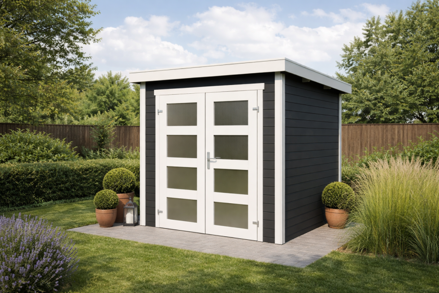 Blokhut Bart 200x200cm 28mm vuren carbongrijs-wit geverfd