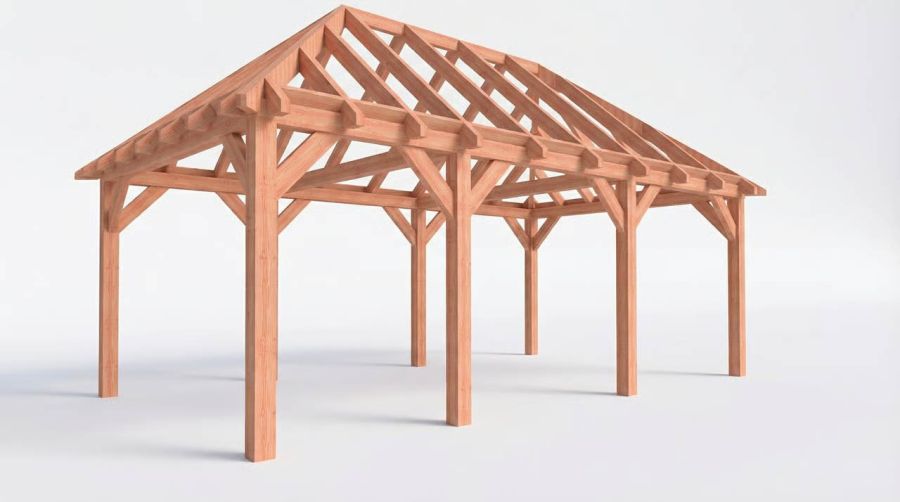 Bouwpakket schilddak 709x410,5 cm fijnbezaagd Douglas Bouwpakket schilddak 709x410,5 cm fijnbezaagd Douglas