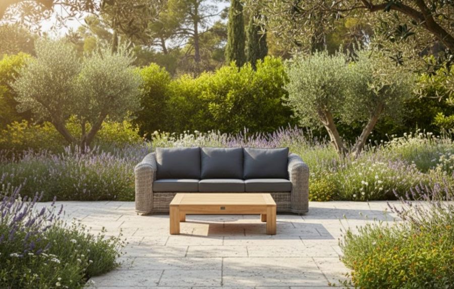 SenS-Line Wicker DaVinci sofa + teak tafel