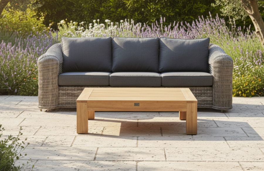 SenS-Line Wicker DaVinci sofa + teak tafel