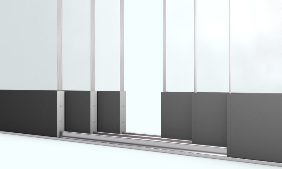 Glasschuifsysteem Comfort Plus R6 (3-spoor 82 cm) Breedte tot 484 cm Hoogte 200/230 cm - met middensluiting Glasschuifsysteem Comfort Plus R6 (3-spoor 82 cm) Breedte tot 484 cm Hoogte 200/230 cm - met middensluiting