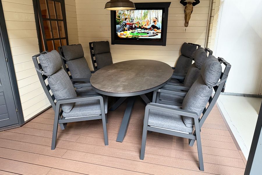 Tuinset Harmonia – Ovale tafel met 6 verstelbare stoelen Tuinset Harmonia – Ovale tafel met 6 verstelbare stoelen