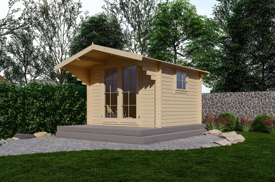 Blokhut 3032 300x300 cm + luifel 120 cm - geïmpregneerd Blokhut 3032 300x300 cm + luifel 120 cm - geïmpregneerd