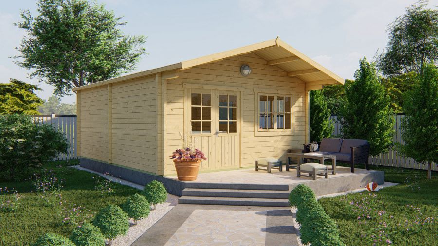 Tuindeco Niedersachsen Blokhut 500x598 cm + luifel 115 cm 70 mm vuren grijs geïmpregneerd Tuindeco Niedersachsen Blokhut 500x598 cm + luifel 115 cm 70 mm vuren grijs geïmpregneerd