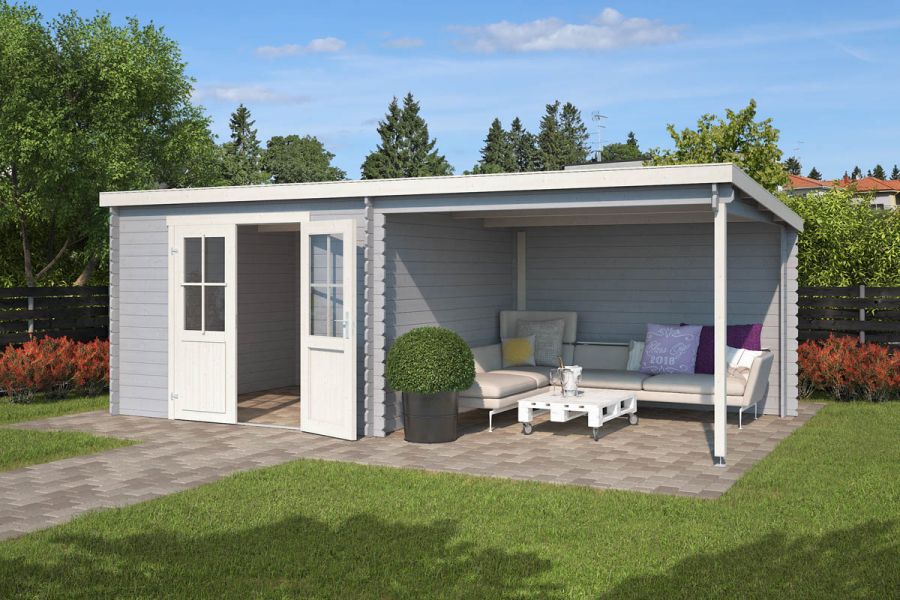Outdoor Life Orlando Blokhut 601,2x312 cm 28 mm vuren Platinum Grey-Wit gecoat