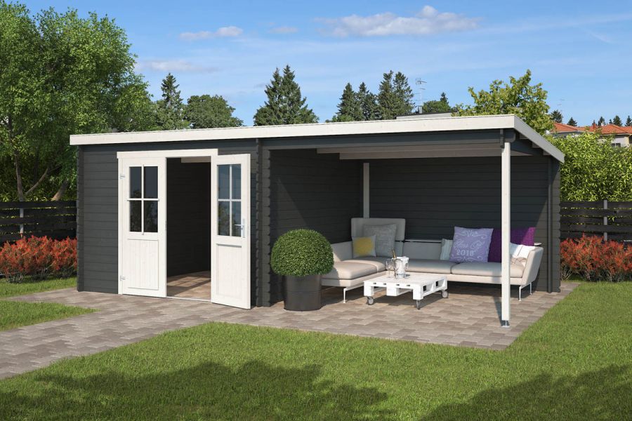 Outdoor Life Orlando Blokhut 601,2x312 cm 28 mm vuren Carbon Grey-Wit gecoat Outdoor Life Orlando Blokhut 601,2x312 cm 28 mm vuren Carbon Grey-Wit gecoat