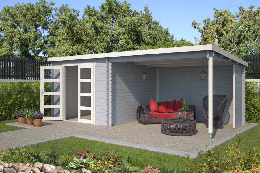 Outdoor Life Manuel Blokhut 620x295 cm 28 mm vuren Platinum Grey-Wit gecoat Outdoor Life Manuel Blokhut 620x295 cm 28 mm vuren Platinum Grey-Wit gecoat