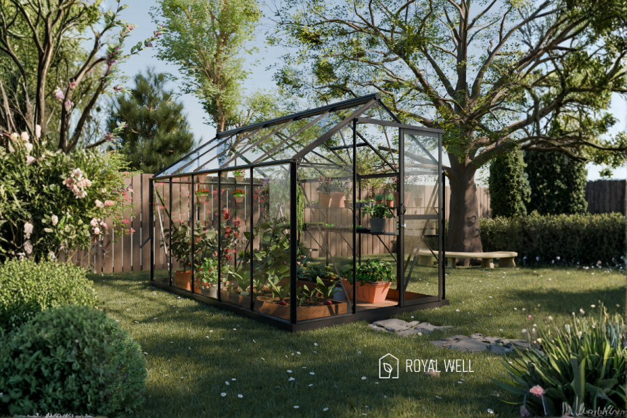 Royal Well Mary III aluminium tuinkas 212x360 zwart Royal Well Mary III aluminium tuinkas 212x360 zwart