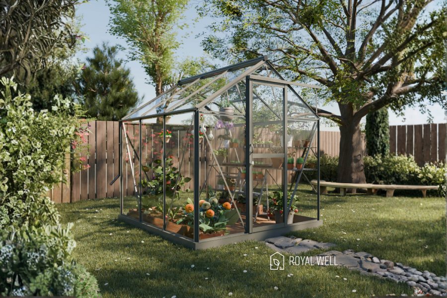 Royal Well Mary I aluminium tuinkas 212x222 cm groengrijs Royal Well Mary I aluminium tuinkas 212x222 cm groengrijs