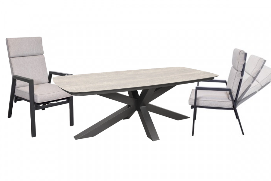 Tuinset Ambiance - tafel en 6 verstelbare stoelen incl. taupe kussens Tuinset Ambiance - tafel en 6 verstelbare stoelen incl. taupe kussens