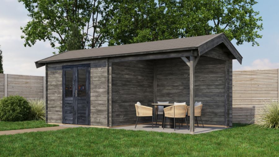 Lugarde Select Blokhut met overkapping Varsseveld 300x250cm + 300cm - Keteldruk Grijs Lugarde Select Blokhut met overkapping Varsseveld 300x250cm + 300cm - Keteldruk Grijs