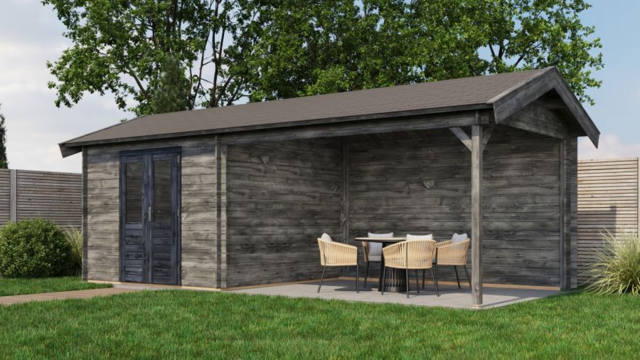 Lugarde Select Blokhut met overkapping Epe 300x300cm + 400cm - Keteldruk Grijs Lugarde Select Blokhut met overkapping Epe 300x300cm + 400cm - Keteldruk Grijs