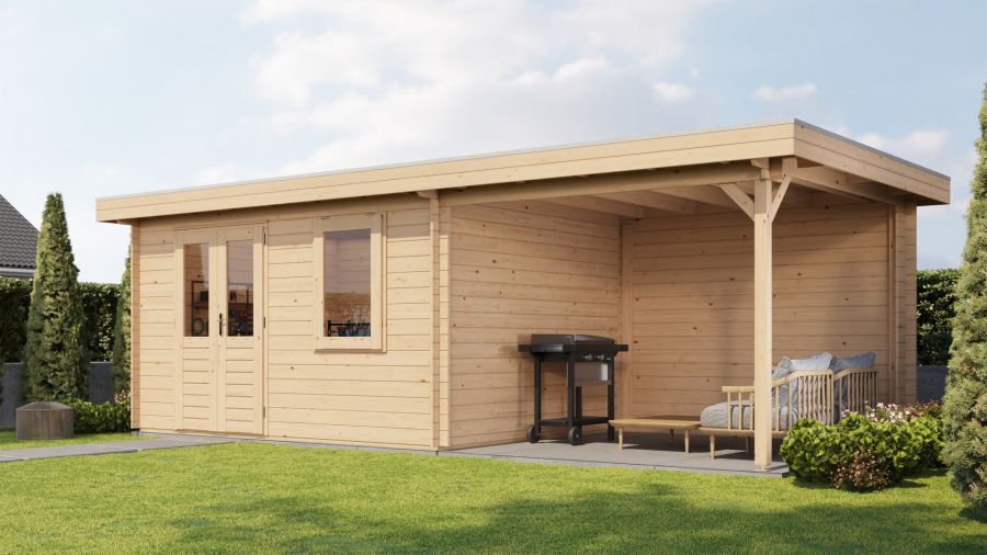 Lugarde Select Blokhut met overkapping Elst 400x300cm + 300cm - Onbehandeld Lugarde Select Blokhut met overkapping Elst 400x300cm + 300cm - Onbehandeld