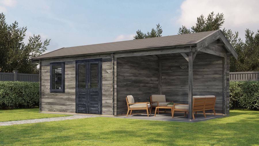 Lugarde Select Blokhut met overkapping Holten 400x300cm + 300cm - Keteldruk Grijs Lugarde Select Blokhut met overkapping Holten 400x300cm + 300cm - Keteldruk Grijs