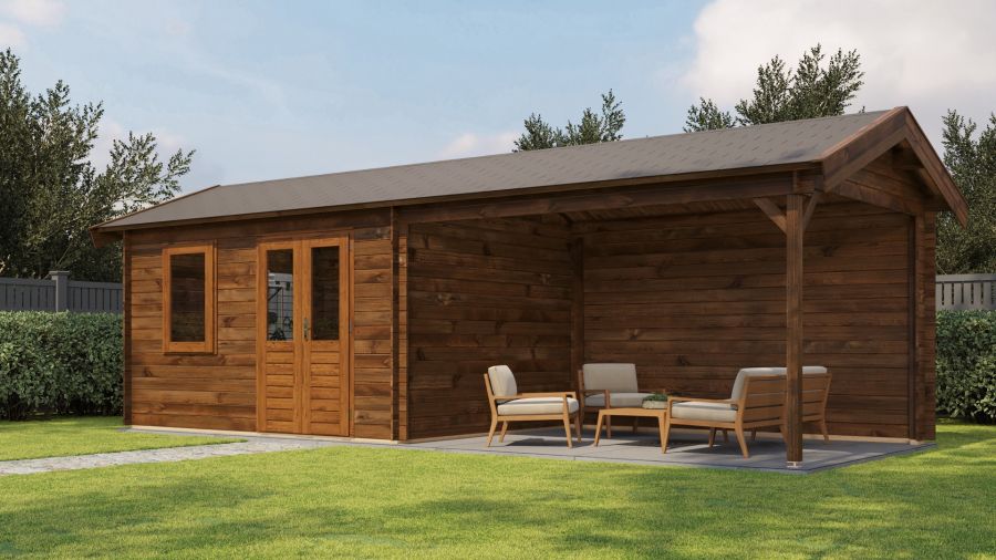 Lugarde Select Blokhut met overkapping Voorst 400x300cm + 400cm - Keteldruk Bruin Lugarde Select Blokhut met overkapping Voorst 400x300cm + 400cm - Keteldruk Bruin