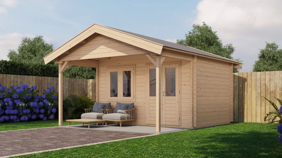 Lugarde Select Blokhut met overkapping Katwijk 400x300cm + 200cm - Onbehandeld Lugarde Select Blokhut met overkapping Katwijk 400x300cm + 200cm - Onbehandeld