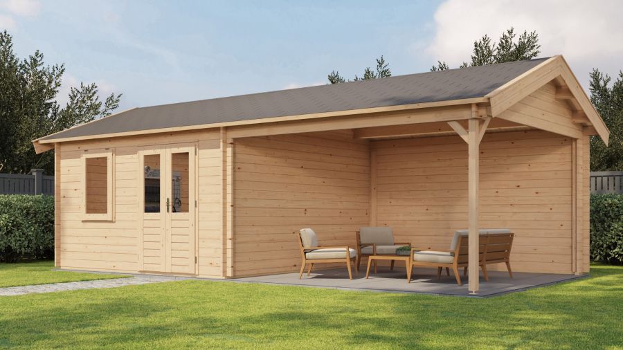 Lugarde Select Blokhut met overkapping Rozendaal 400x400cm + 400cm - Onbehandeld Lugarde Select Blokhut met overkapping Rozendaal 400x400cm + 400cm - Onbehandeld