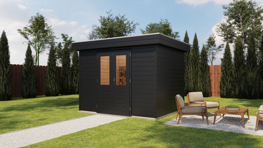 Lugarde Select Prima Enschede tuinhuis 300x240 cm 28 mm vuren zwartgrijs gebeitst